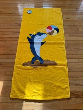 Yellow Beach Towel with Playful Shark and Beach Ball